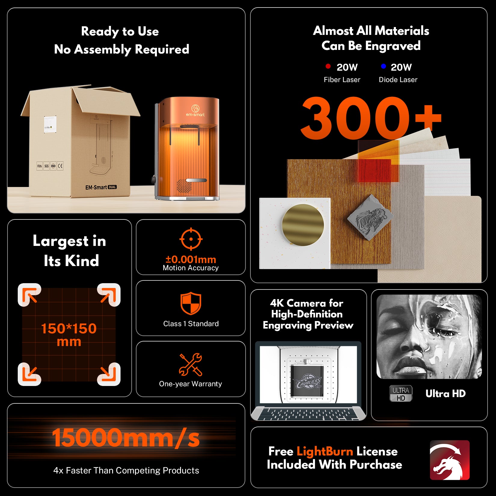 Graveur laser de bureau EM-Smart Dual SE 20W fibre + 20W diode