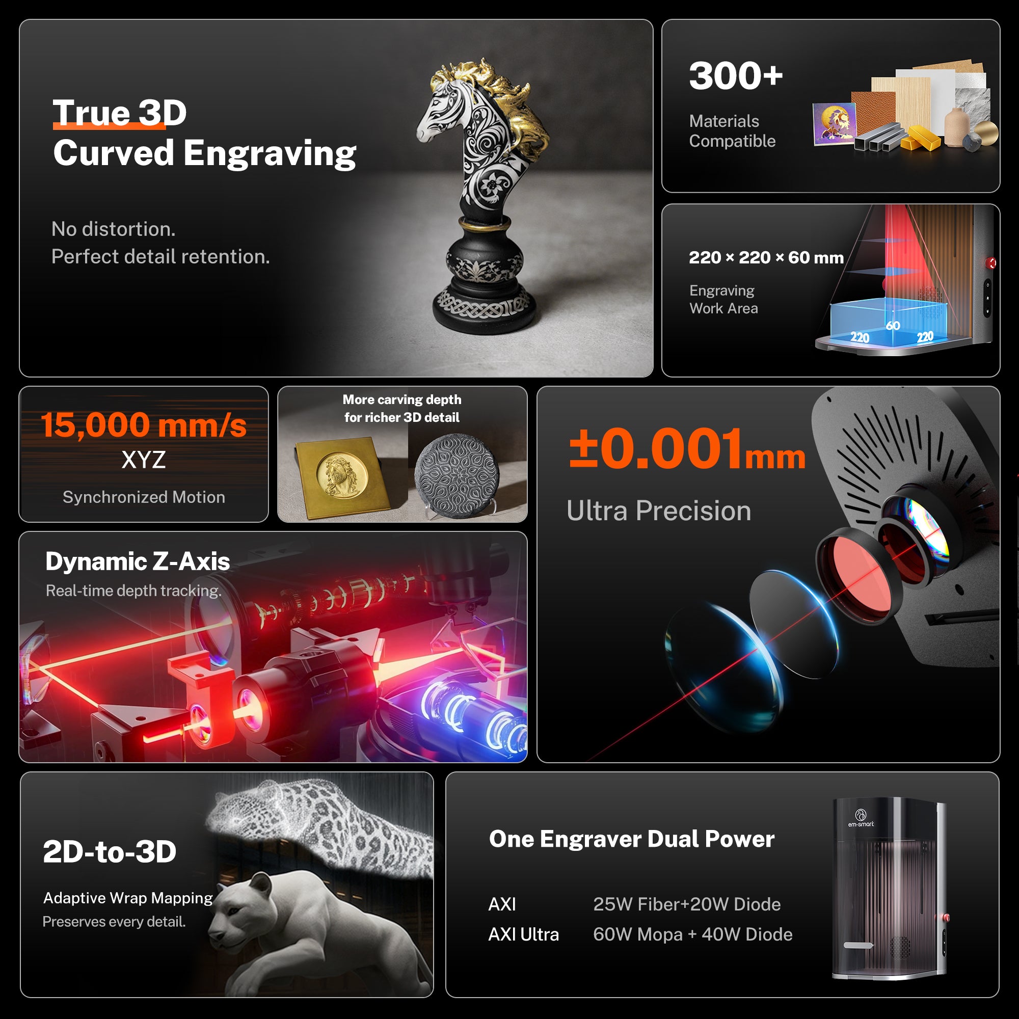 em-smart AXI True 3D Desktop Laser Engraver